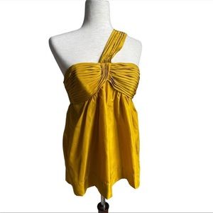 Bcbgmaxazria Top.  Woven Top Silk in Cumin Yellow One Shoulder